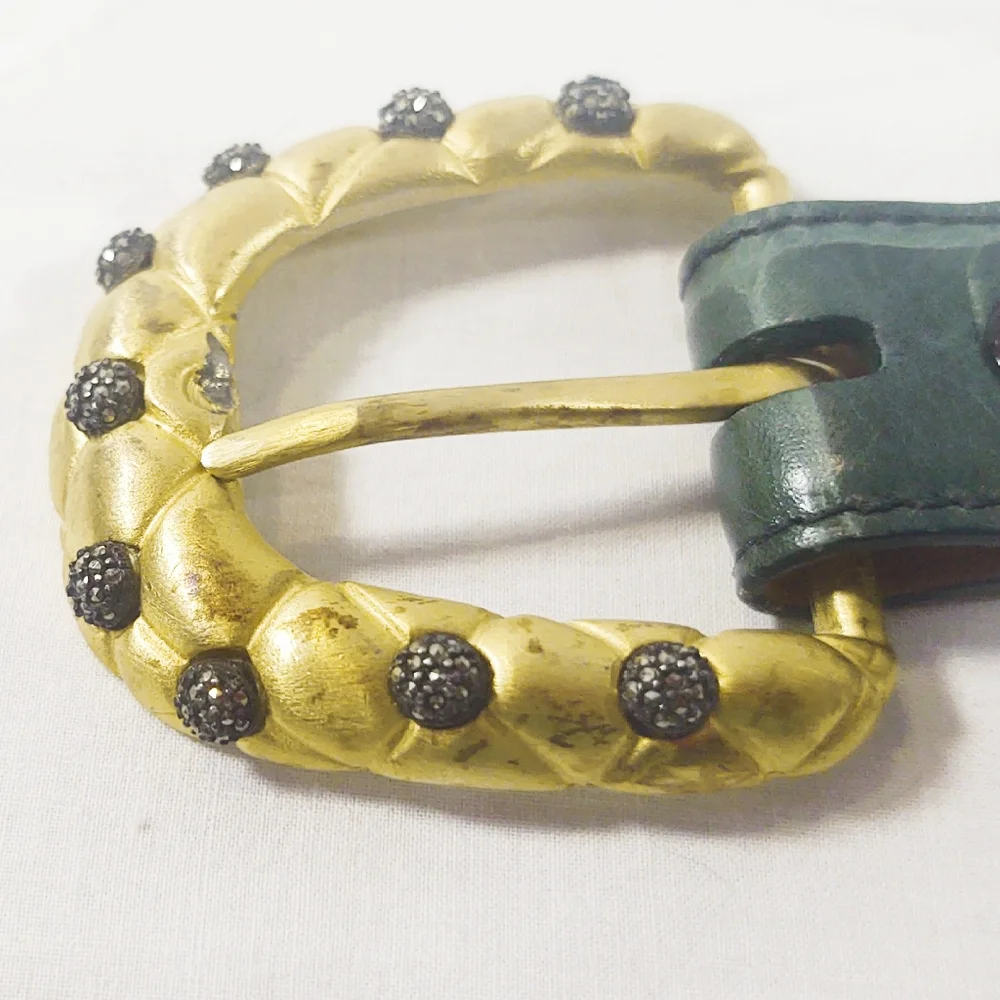 Vintage Judith Jack Green Alligator Belt/Gold & Marcasite Buckle- Small